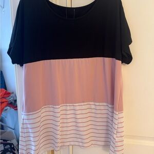 SHEIN Black, Pink, and White Color Block Tee